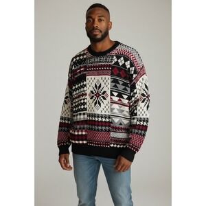Woods & Gray Vintage Chunky Knit Cotton Sweater Mens XL Patchwork Snowflake Red